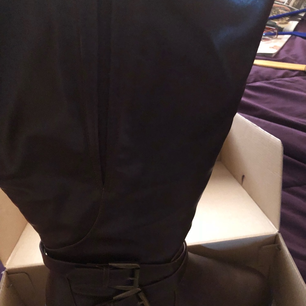 Avenue  wide wide calf. brown boots with buckle.